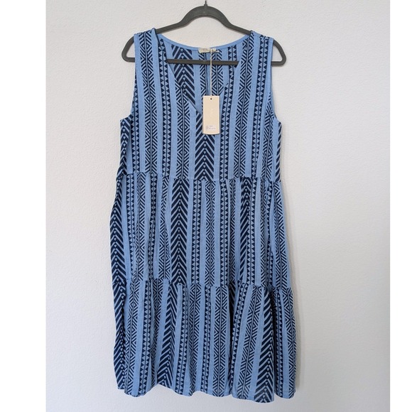 Bellambra Dresses & Skirts - NWT Bellambra Pure Linen Aztec Print Tiered Midi Dress Blue Made in Italy XL
